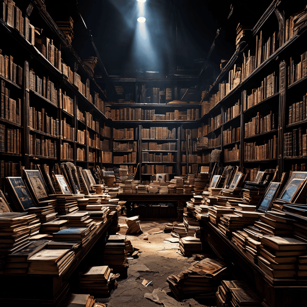 서점을 전쟁터로 비유한 이 이미지는 베스트셀러가 주요 전선이 되고 서가가 참호가 된 모습을 보여주며, 눈에 보이는 진열은 공급과 수요라는 경제적 힘에 의해 조종되고 있음을 상징적으로 설명합니다.